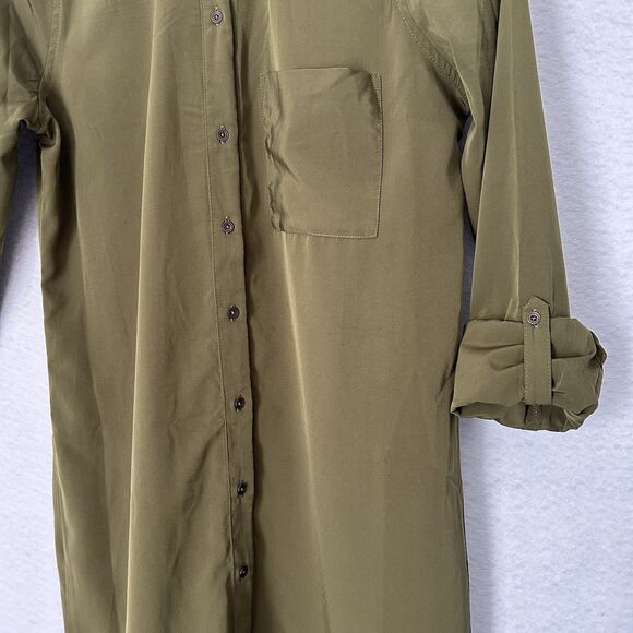 Abercrombie & Fitch Dress Women S Green Button Up Roll Tab Sleeve Casual Preppy - Picture 3 of 15